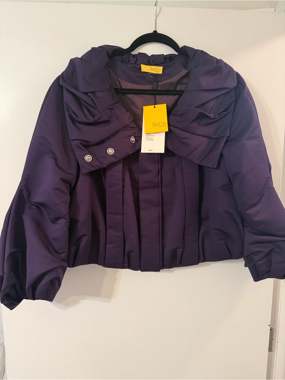 St. John Deep Purple Pleated Short Puffer Jacket